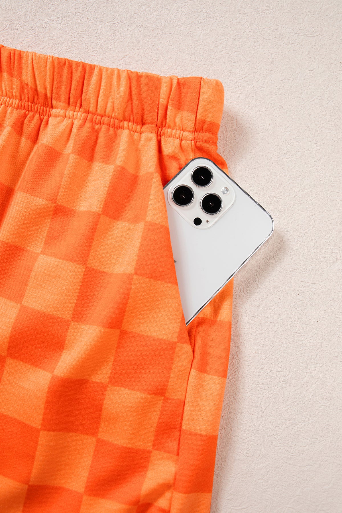 Orange Plaid Checkered Long Sleeve Crop Top Elastic Waist Shorts Two Piece Set PREORDER ETA 3 WEEKS