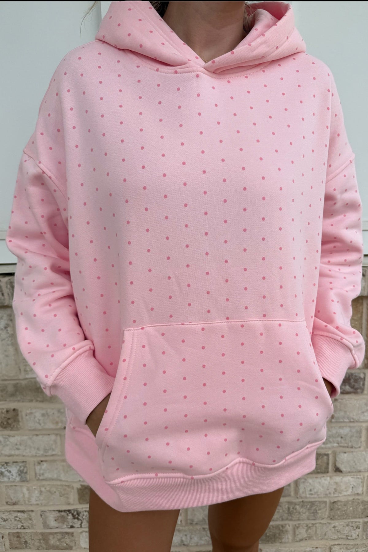Pink Polka Dot Printed Oversized Hoodie Casual Shorts 2pcs Set PREORDER ETA 3 WEEKS