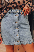 Myosotis Scalloped Detail Button Front Short Denim Skirt PREORDER ETA 3 WEEKS