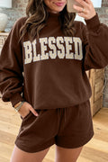 Coffee Christian Slogan Print Mock Neck Pullover and Shorts Set PREORDER ETA 3 WEEKS