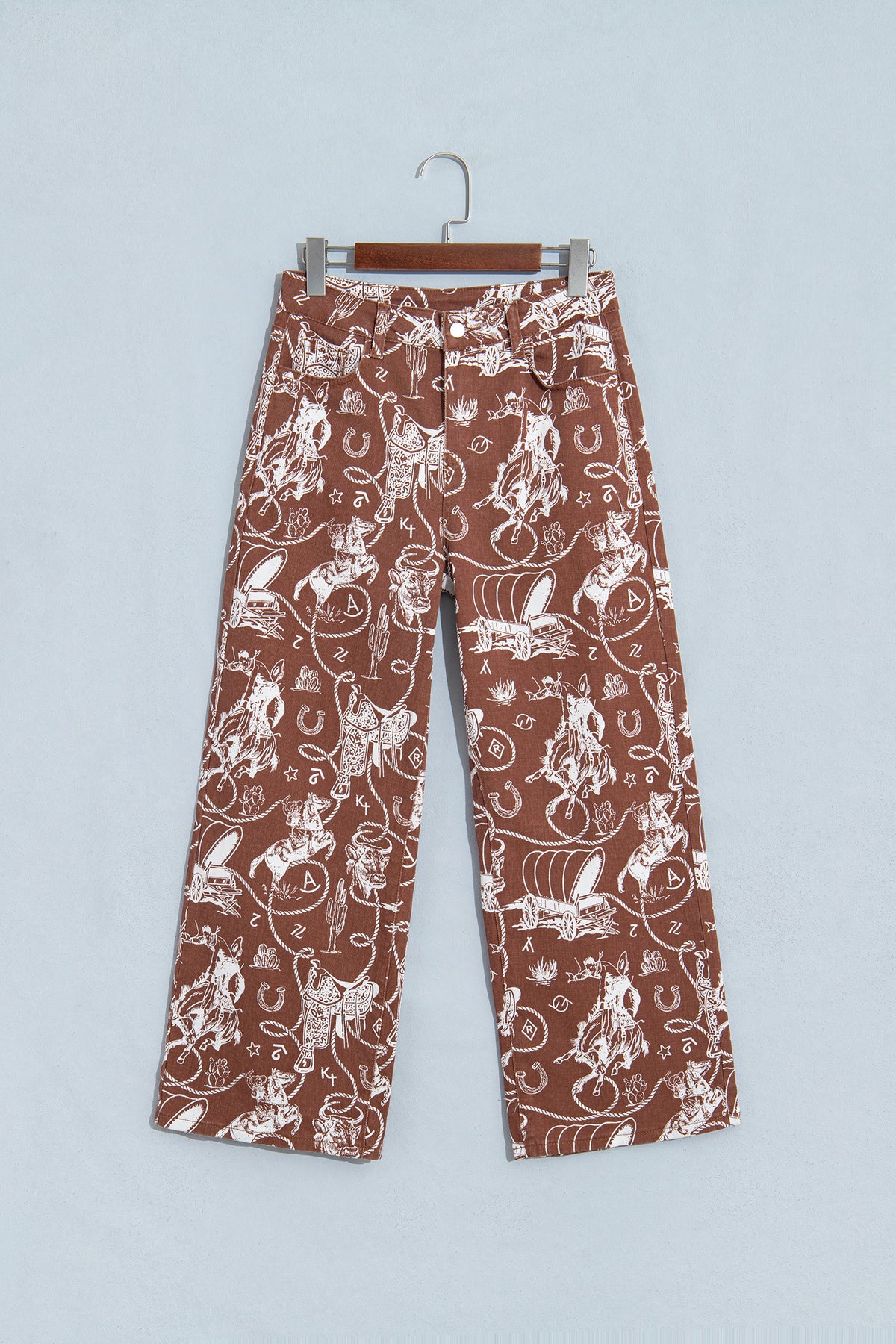 Brown Western Print Casual Shift Jeans PREORDER ETA 3 WEEKS