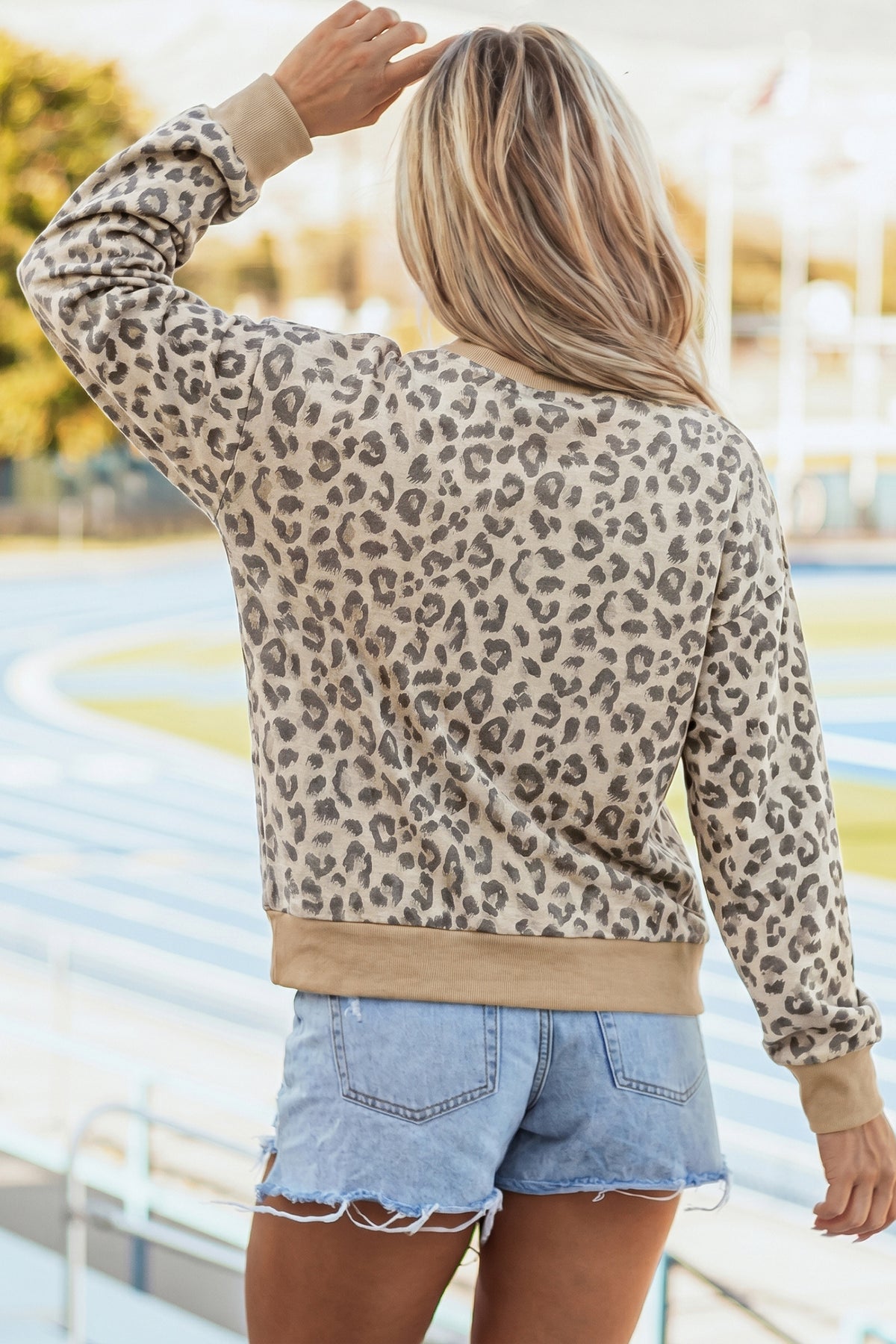 Leopard Print Ribbed Trim Mock Neck Long Sleeve Top PREORDER ETA 3 WEEKS