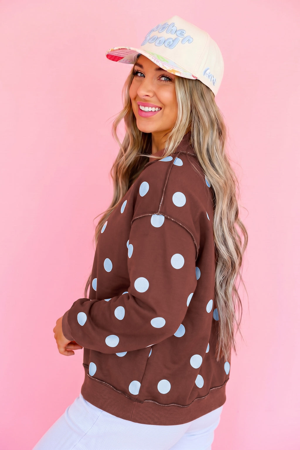 Clay Polka Dot/GOOD DAY Print Reversible Mock Neck Pullover Sweatshirt PREORDER ETA 3 WEEKS