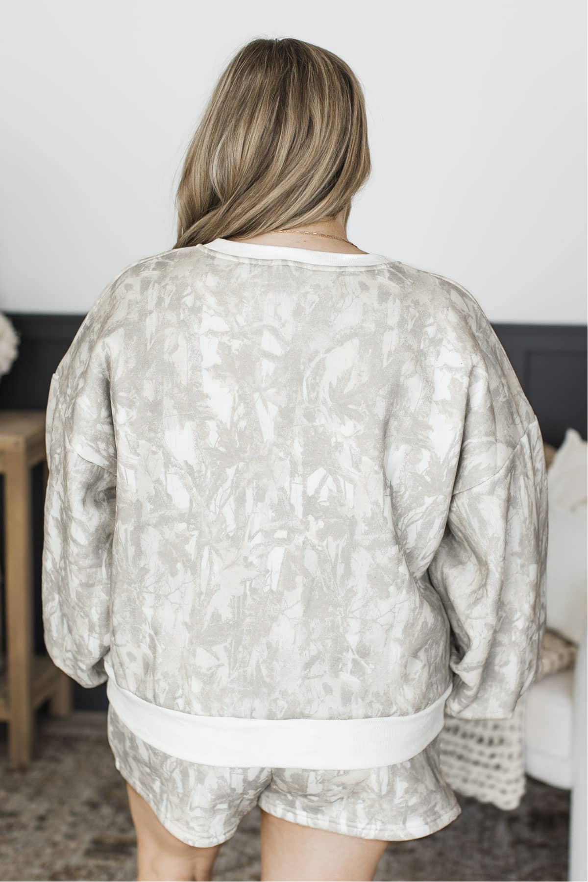 Beige Woodland Camo Print Pullover and Shorts Plus Size 2pcs Set PREORDER ETA 3 WEEKS