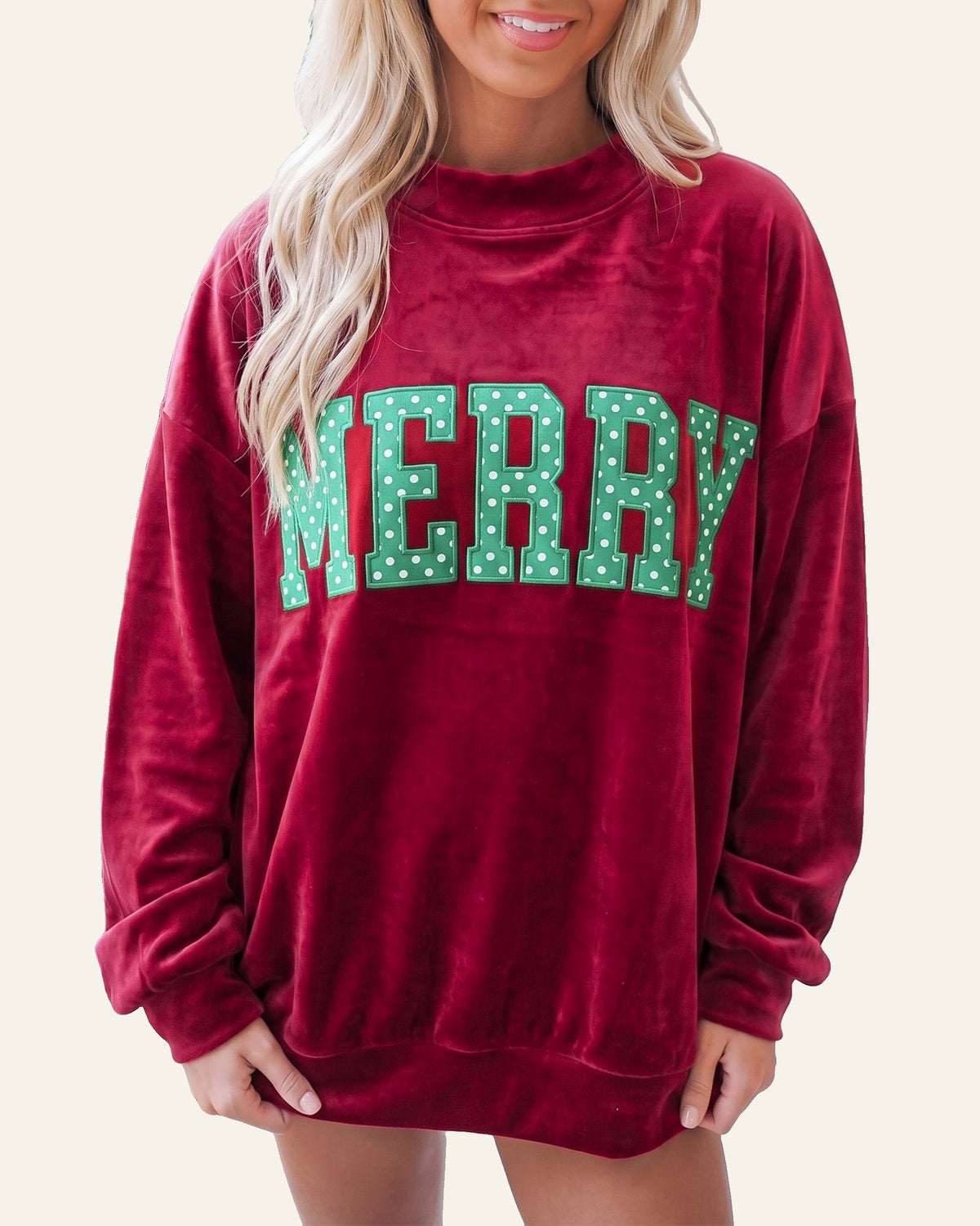 Burgundy Christmas Velvet Graphic Print Long Sleeve Sweatshirt PREORDER ETA 3 WEEKS