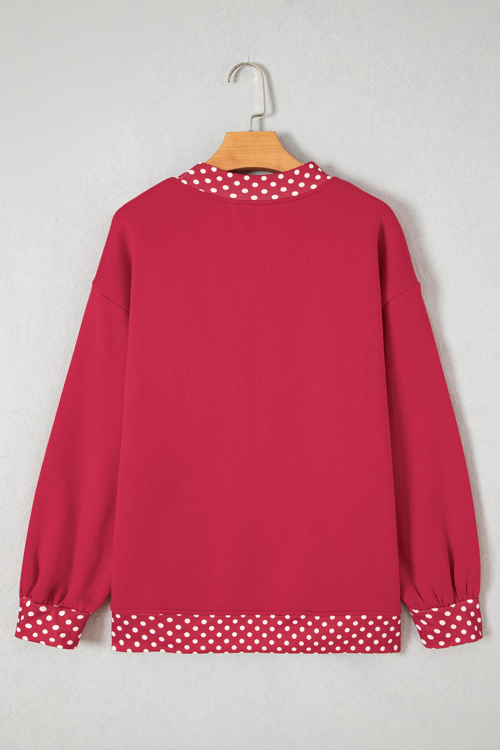 Red Dahlia Colorblock Polka Dot Contrast Trim Oversized Sweatshirt PREORDER ETA 3 WEEKS