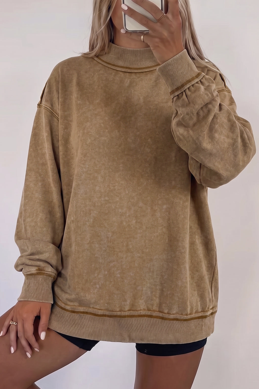Brown High Neck Long Sleeve Toner Washed Vintage Sweatshirt PREORDER ETA 3 WEEKS