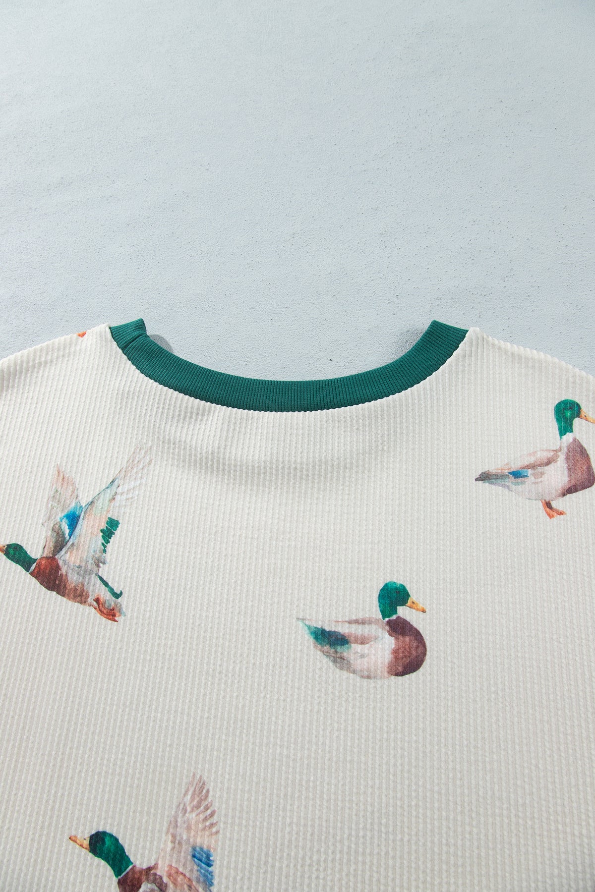Beige Mallard Duck Print Plus Size Twisted Ribbed Top PREORDER ETA 3 WEEKS
