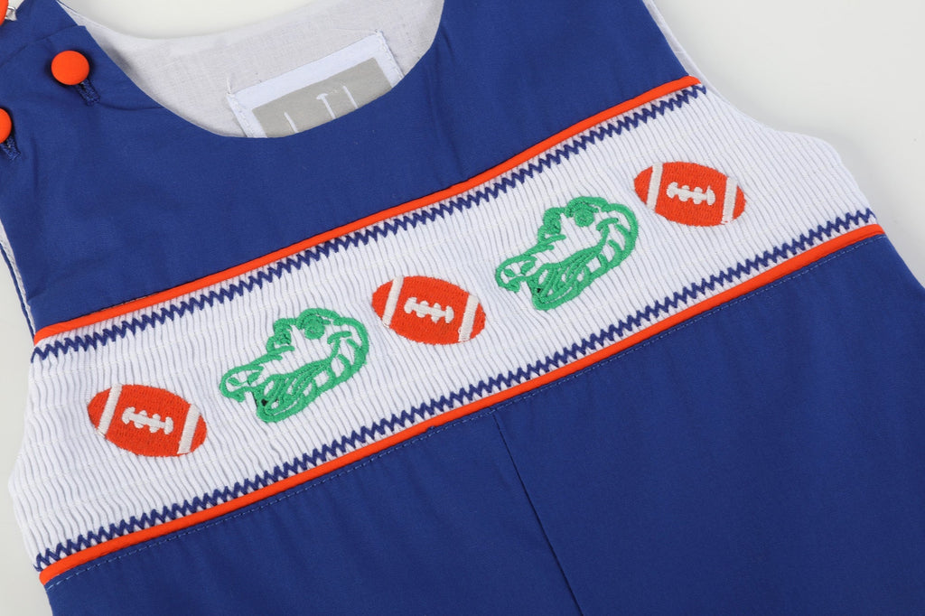 Blue and Orange Football Smocked Longall