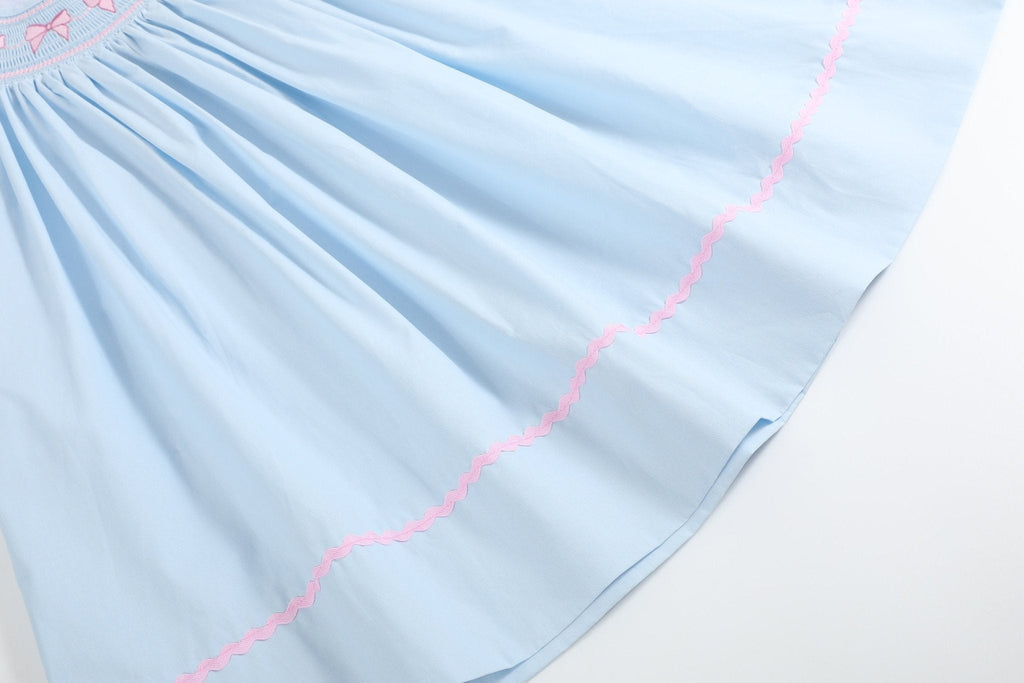 Blue and Pink Bow Smocked Bishop Dress