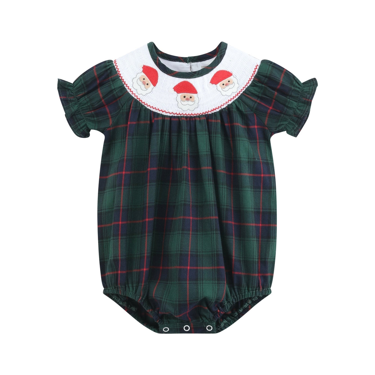 Blue, Green Red Plaid Christmas Santa Smocked Bubble Romper