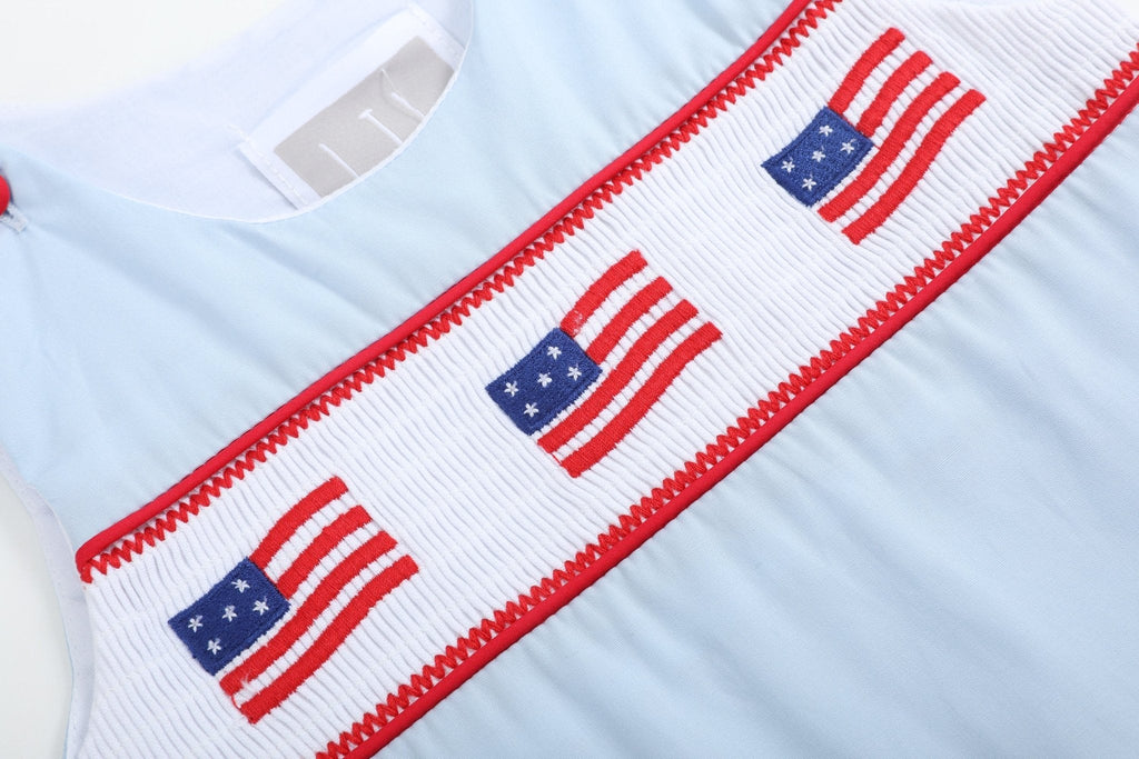 Blue USA Flag Smocked Shortalls