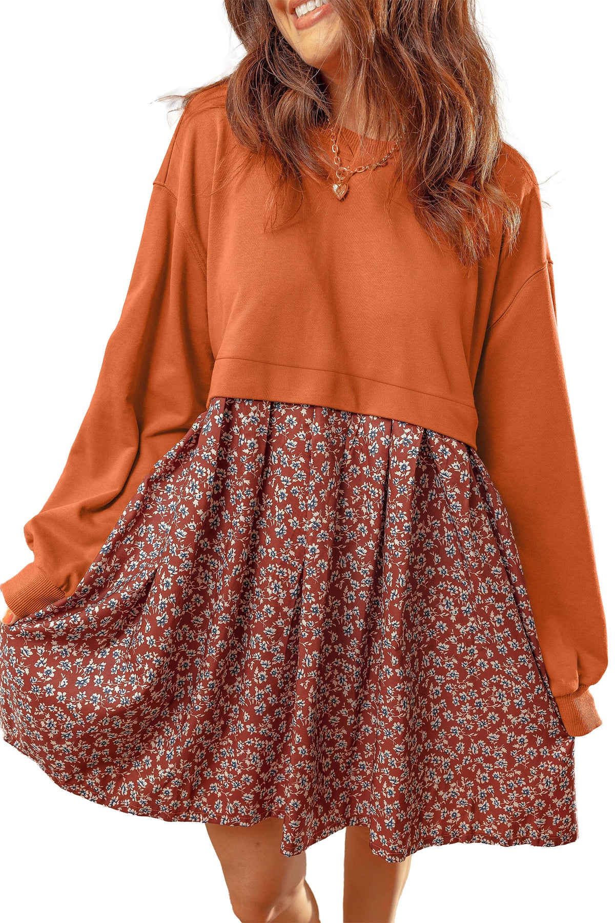 Orange Solid Long Sleeve Top Mini Dress PREORDER ETA 3 WEEKS