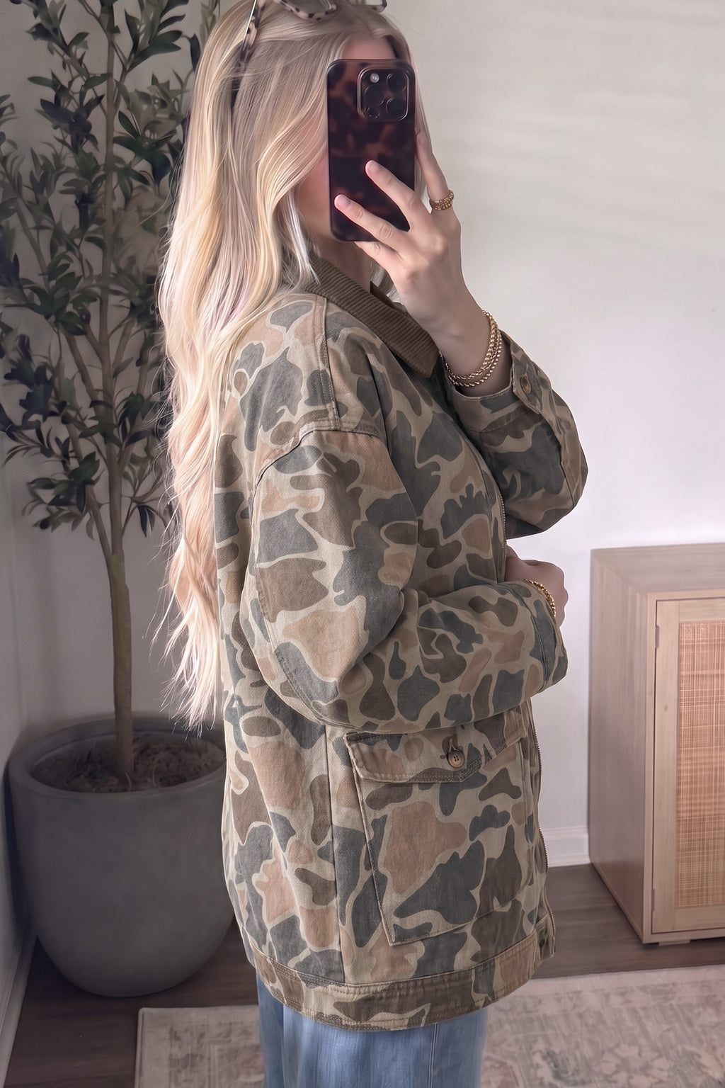 Multicolour Retro Camouflage Print Corduroy Contrast Collar Zip Denim Jacket PREORDER ETA 3 WEEKS