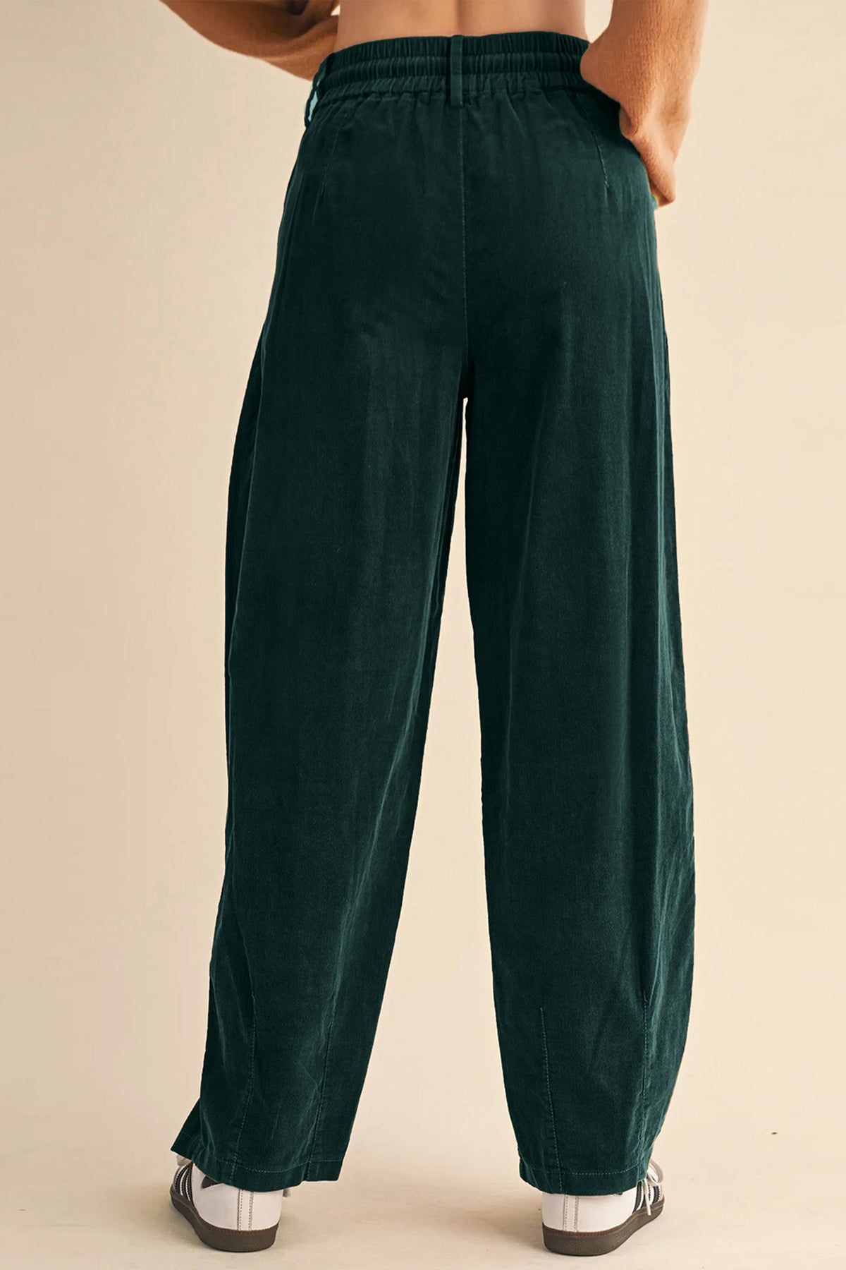 Blackish Green Elastic Waist Drawstring Corduroy Casual Pants PREORDER ETA 3 WEEKS