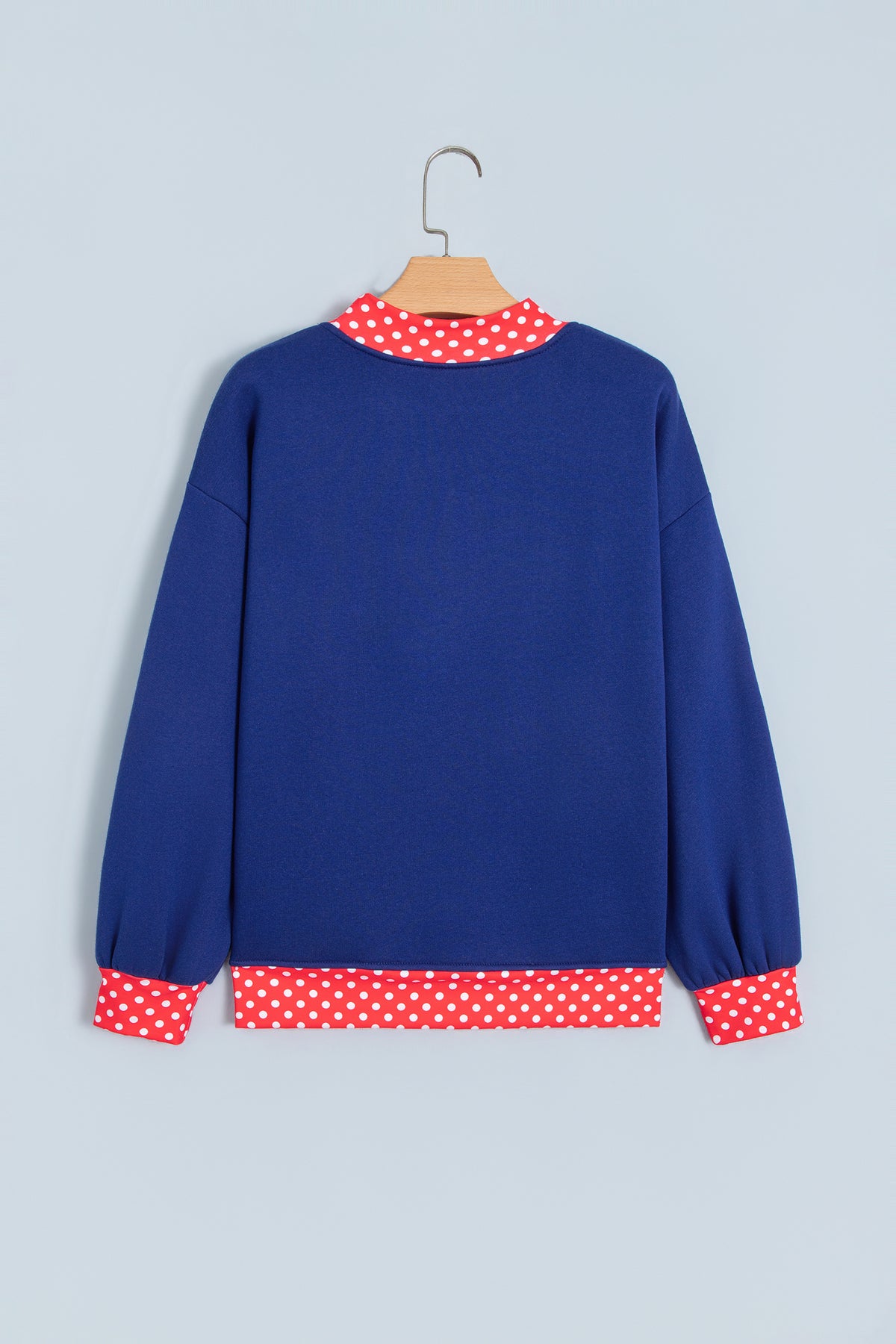 Dirty blue Polka Dot Letter Print Contrast Trim Mock Neck Sweatshirt PREORDER ETA 3 WEEKS