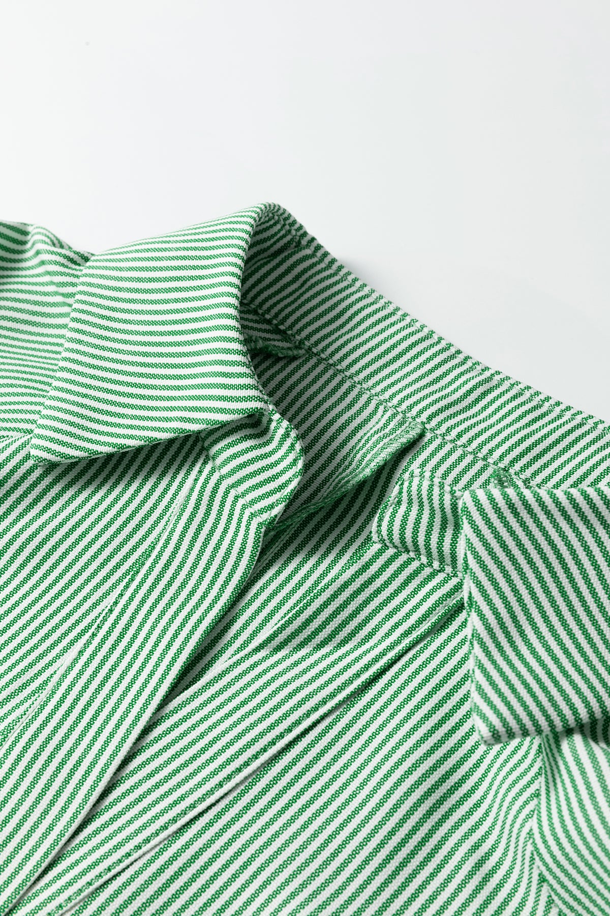 Mint Green Striped Print Collared Split Neck Half Sleeve Blouse PREORDER ETA 3 WEEKS