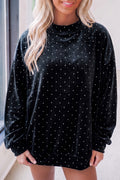 Black Velvet Polka Dot High Neck Tunic Pullover Sweatshirt PREORDER ETA 3 WEEKS