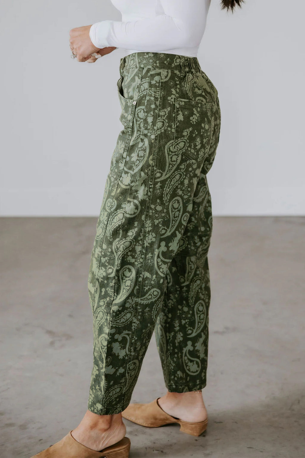 Green Paisley Print Harem Denim Pants PREORDER ETA 3 WEEKS