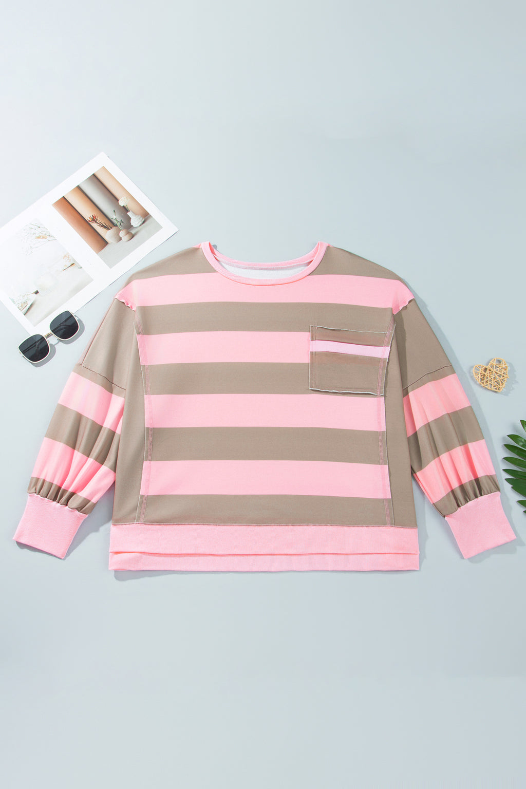 Pink Stripe Raw Seam Patchwork Drop Shoulder Plus Size Sweatshirt PREORDER ETA 3 WEEKS