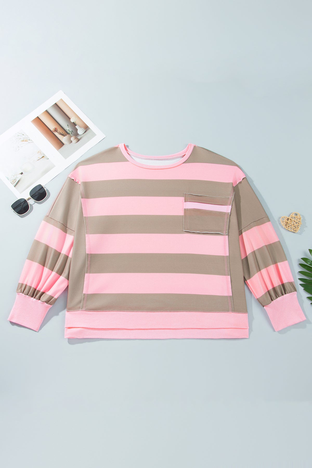 Pink Stripe Raw Seam Patchwork Drop Shoulder Plus Size Sweatshirt PREORDER ETA 3 WEEKS