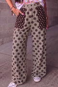 Brown Contrast Polka Dot Patch Pocket Elastic Waist Shift Pants PREORDER ETA 3 WEEKS