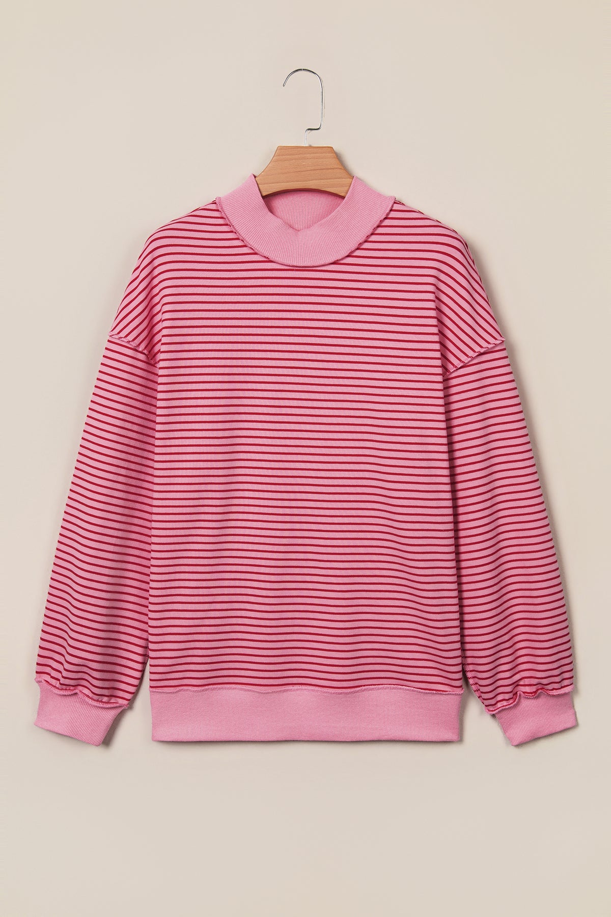 Pink Stripe Ribbed Color Block Mock Neck Oversized Sweatshirt PREORDER ETA 3 WEEKS