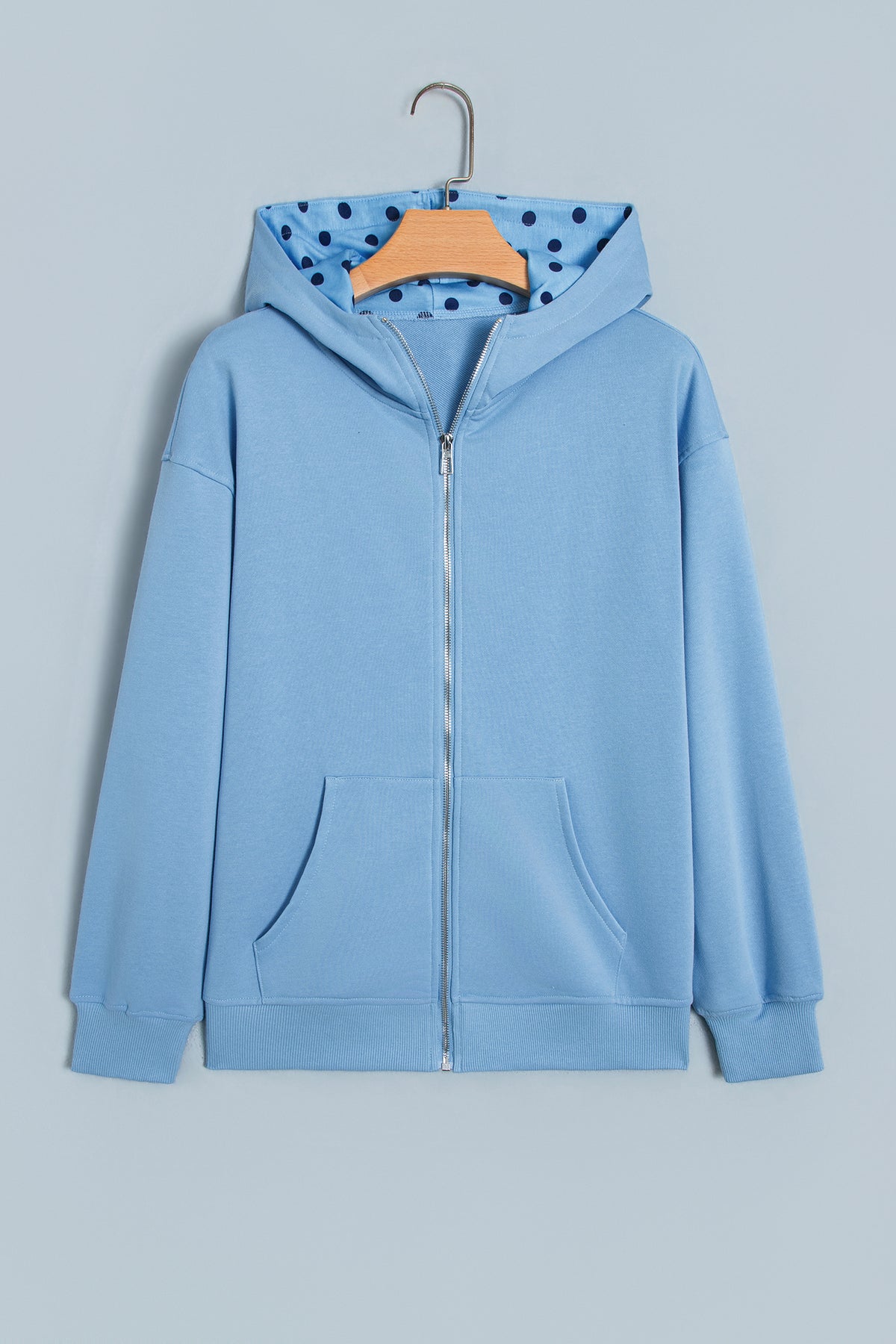 Beau Blue Polka Dot Hooded Zip-Up Sweatshirt PREORDER ETA 3 WEEKS