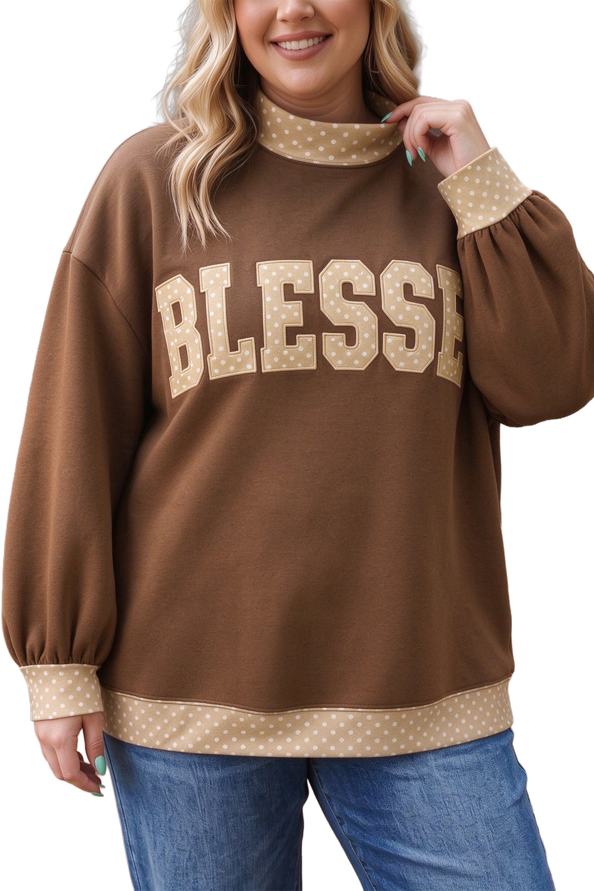 Parchment Plus Size Leopard Trim Mock Neck FAITH Graphic Sweatshirt PREORDER ETA 3 WEEKS
