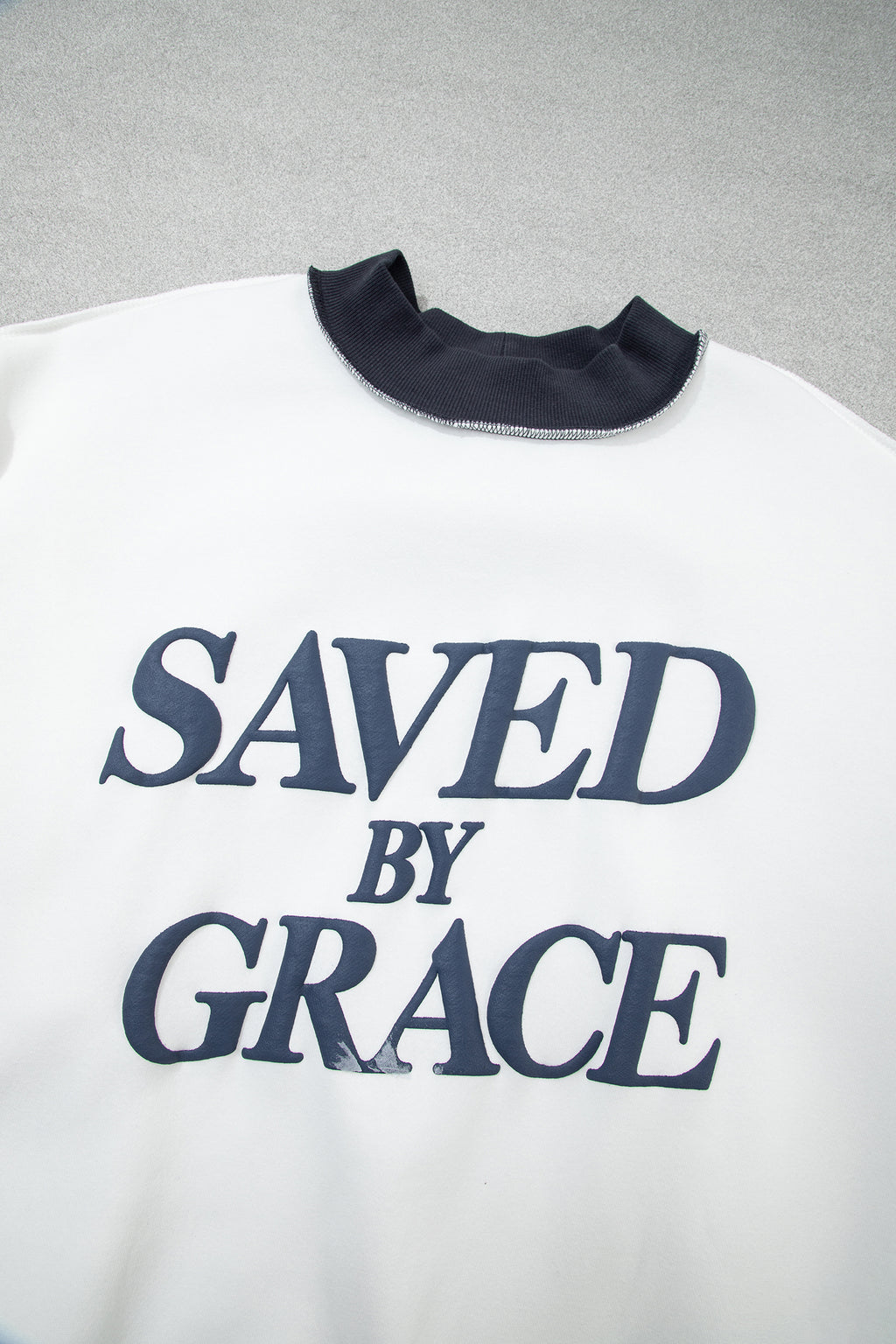 Beige SAVED BY GRACE Letter Print Color Block Mock Neck Plus Size Sweatshirt PREORDER ETA 3 WEEKS