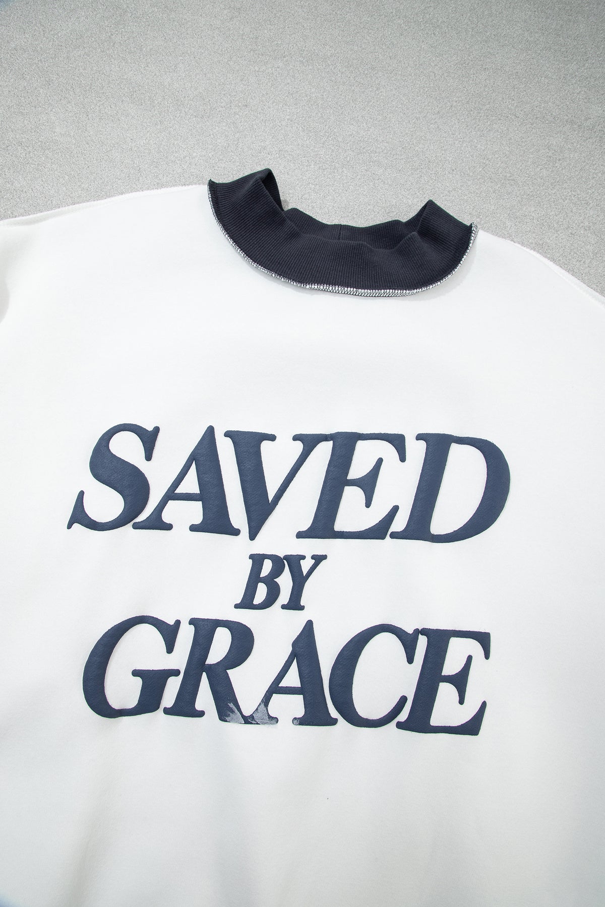 Beige SAVED BY GRACE Letter Print Color Block Mock Neck Plus Size Sweatshirt PREORDER ETA 3 WEEKS
