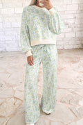 Sky Blue Floral Print Long Sleeve Top Drawstring Wide Leg Pants Set PREORDER ETA 3 WEEKS