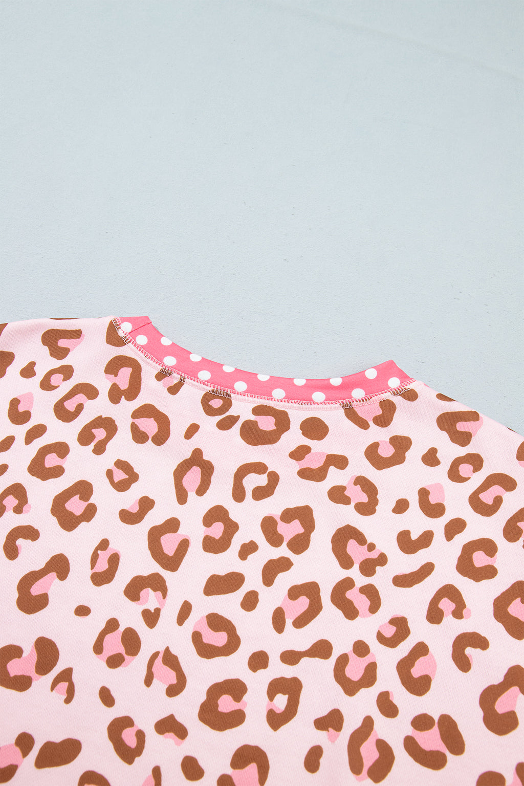 Pink Leopard Polka Dot Colorblock Trim Long Sleeve Top PREORDER ETA 3 WEEKS