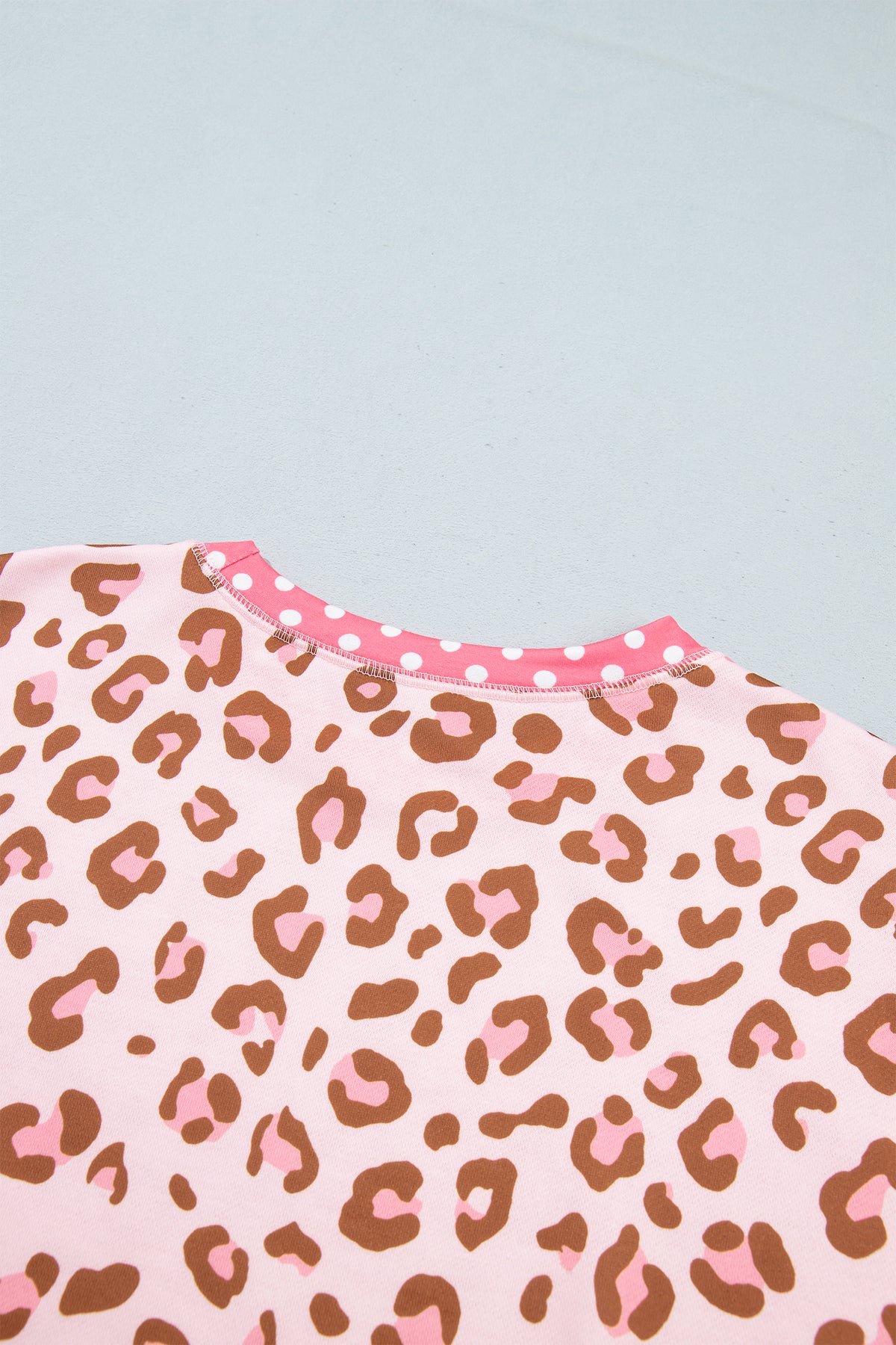Pink Leopard Polka Dot Colorblock Trim Long Sleeve Top PREORDER ETA 3 WEEKS