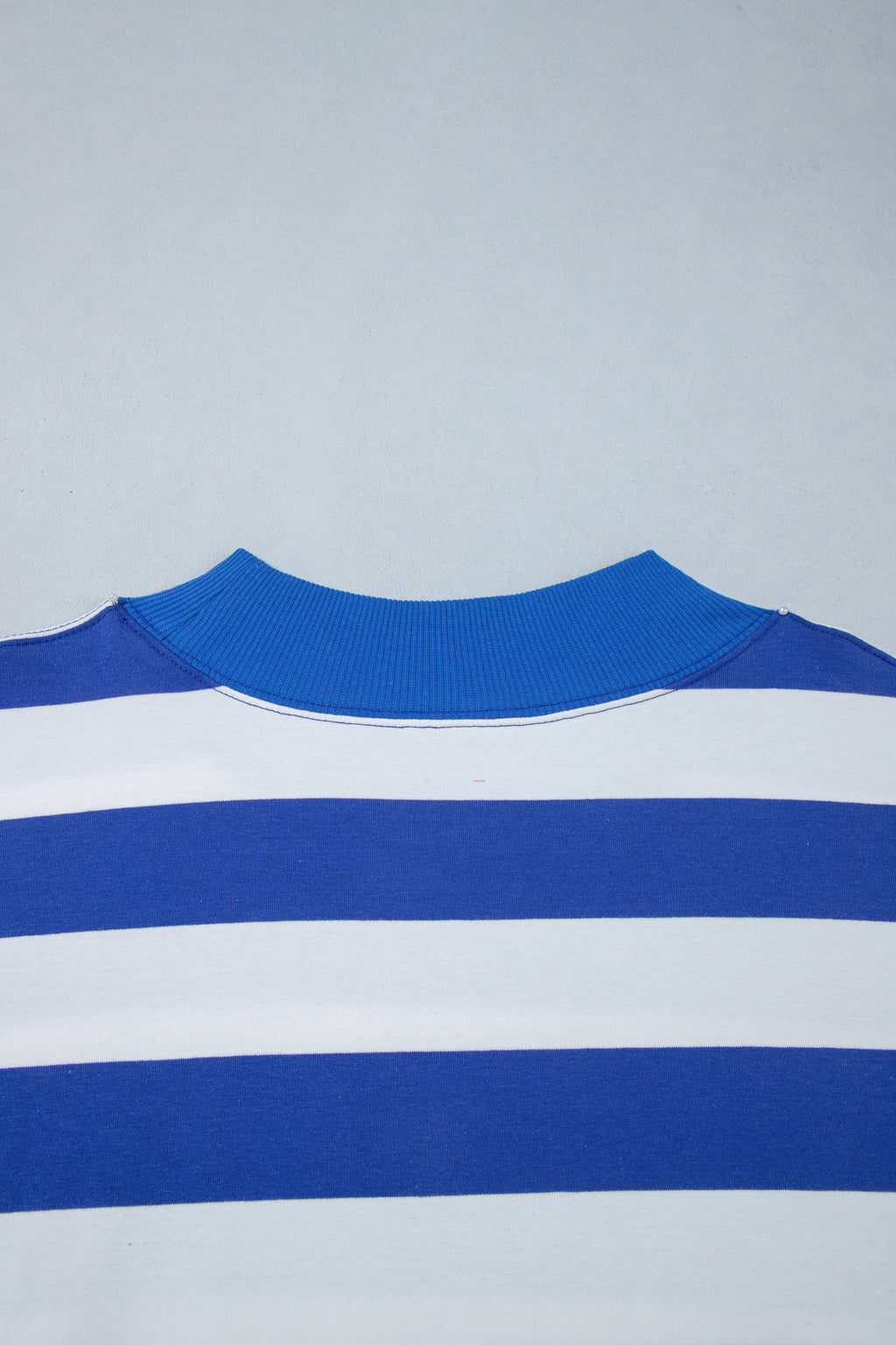 Blue Stripe Ribbed Trim Stand Neck Dropped Shoulder Plus Size Sweatshirt PREORDER ETA 3 WEEKS
