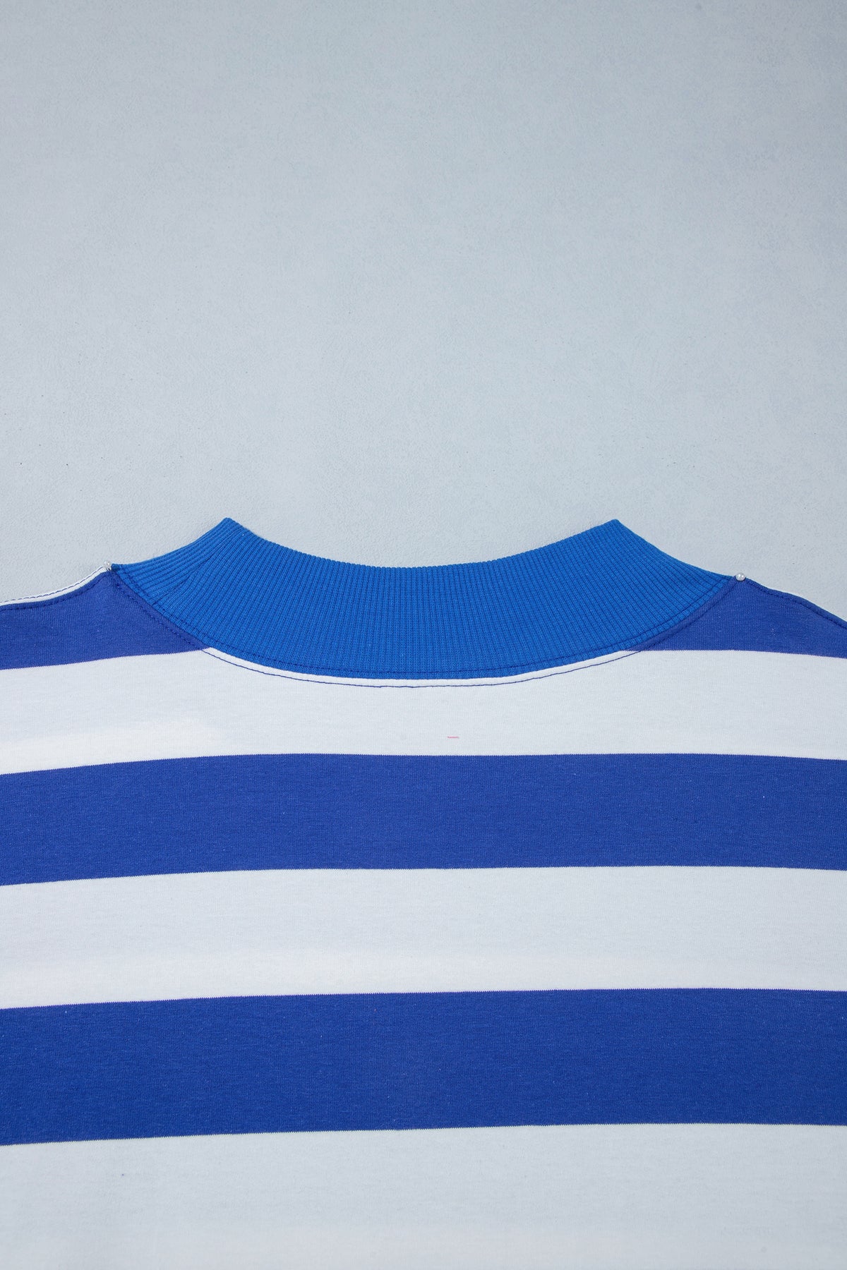 Blue Stripe Ribbed Trim Stand Neck Dropped Shoulder Plus Size Sweatshirt PREORDER ETA 3 WEEKS