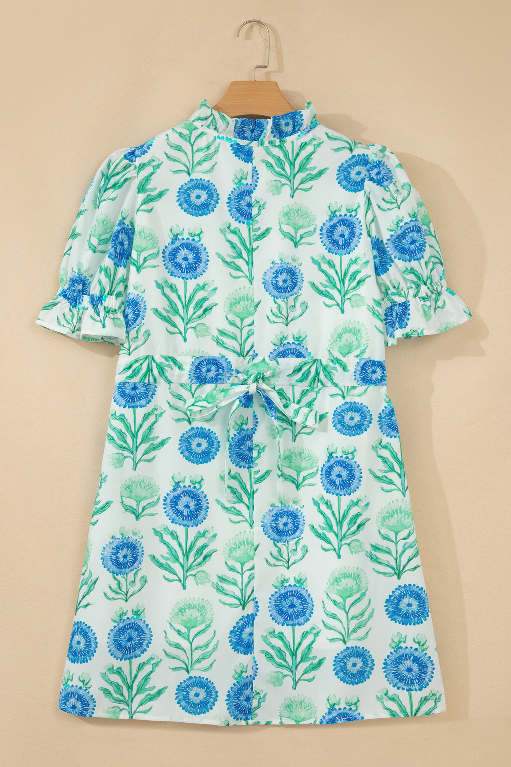 Sky Blue Floral Print Half Button Frilly Short Sleeve Dress PREORDER ETA 3 WEEKS