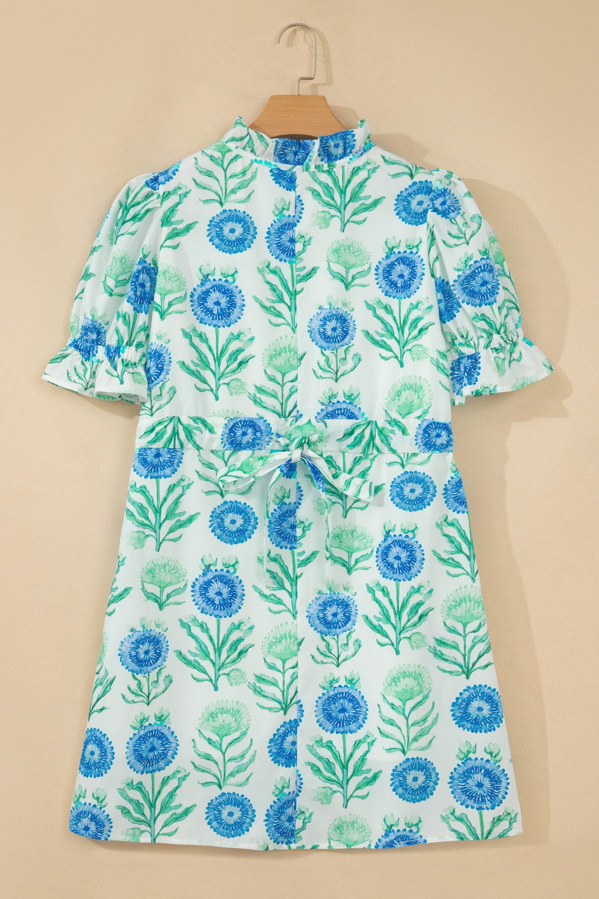 Sky Blue Floral Print Half Button Frilly Short Sleeve Dress PREORDER ETA 3 WEEKS