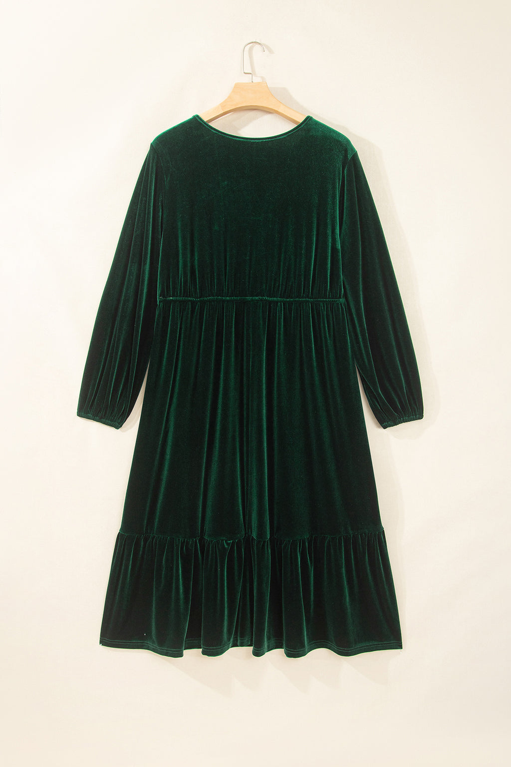 Blackish Green V Neck Long Sleeve Velvet Loose Fit Plus Size Dress PREORDER ETA 3 WEEKS