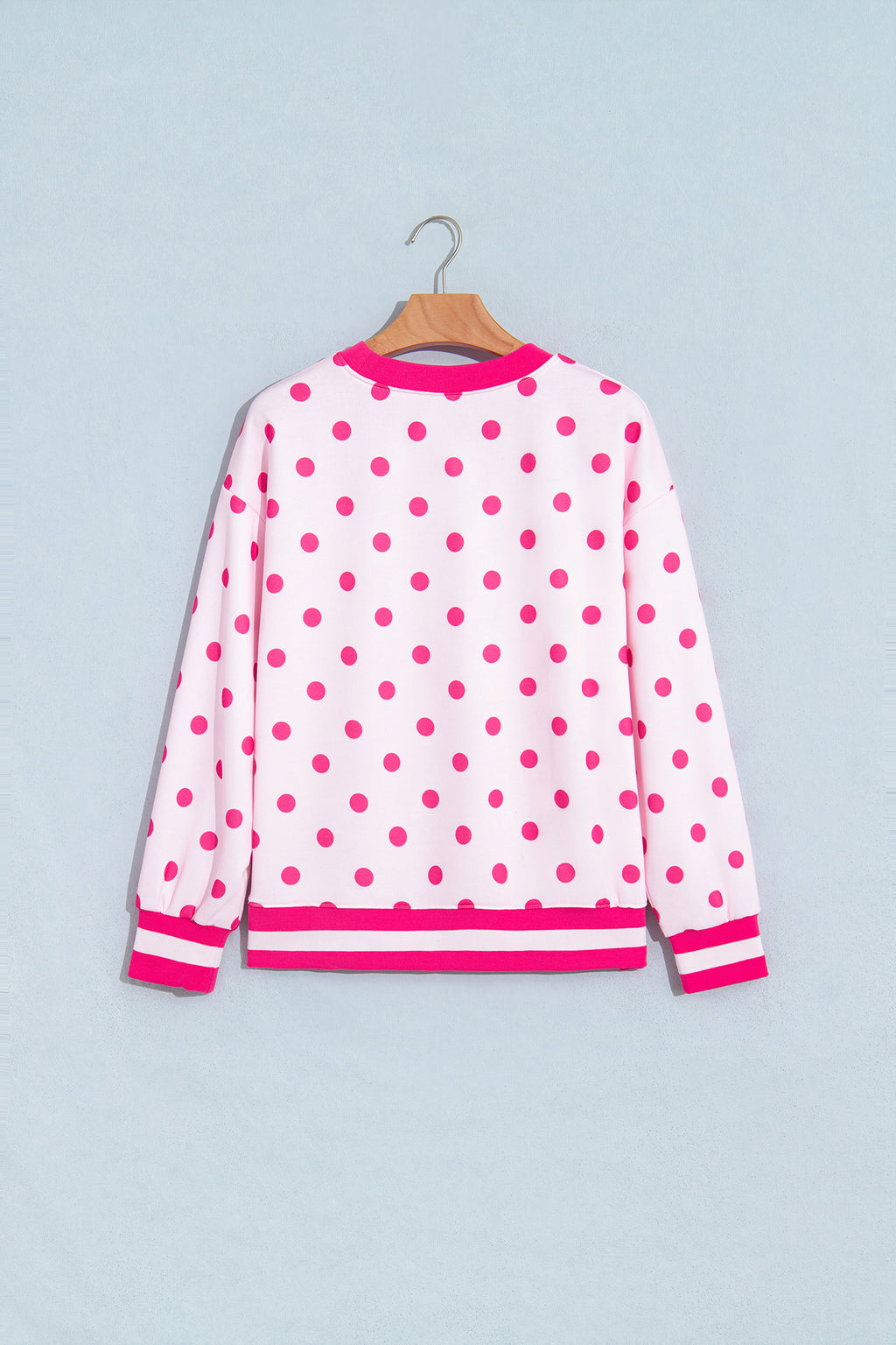 Pink Polka Dot Colorblock Round Neck Pullover Sweatshirt PREORDER ETA 3 WEEKS