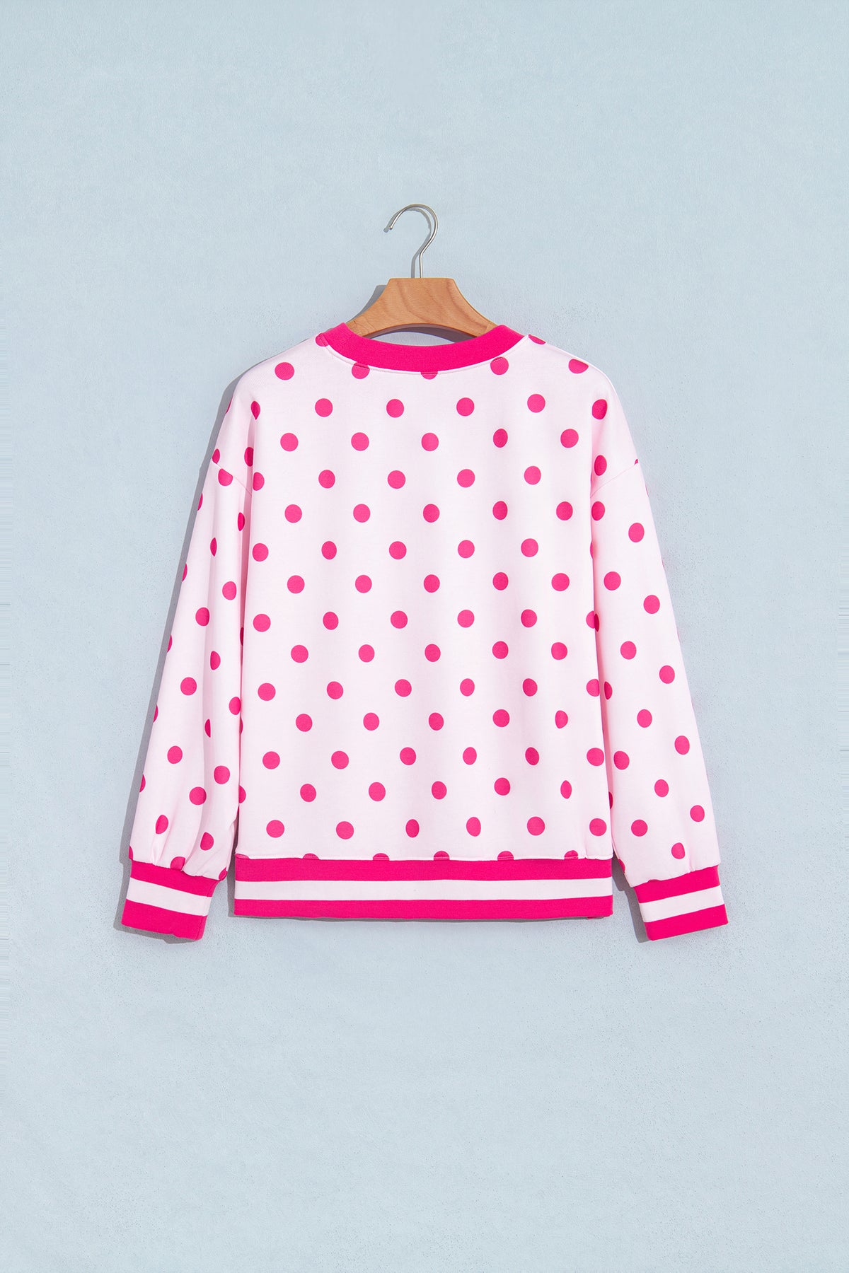 Pink Polka Dot Colorblock Round Neck Pullover Sweatshirt PREORDER ETA 3 WEEKS