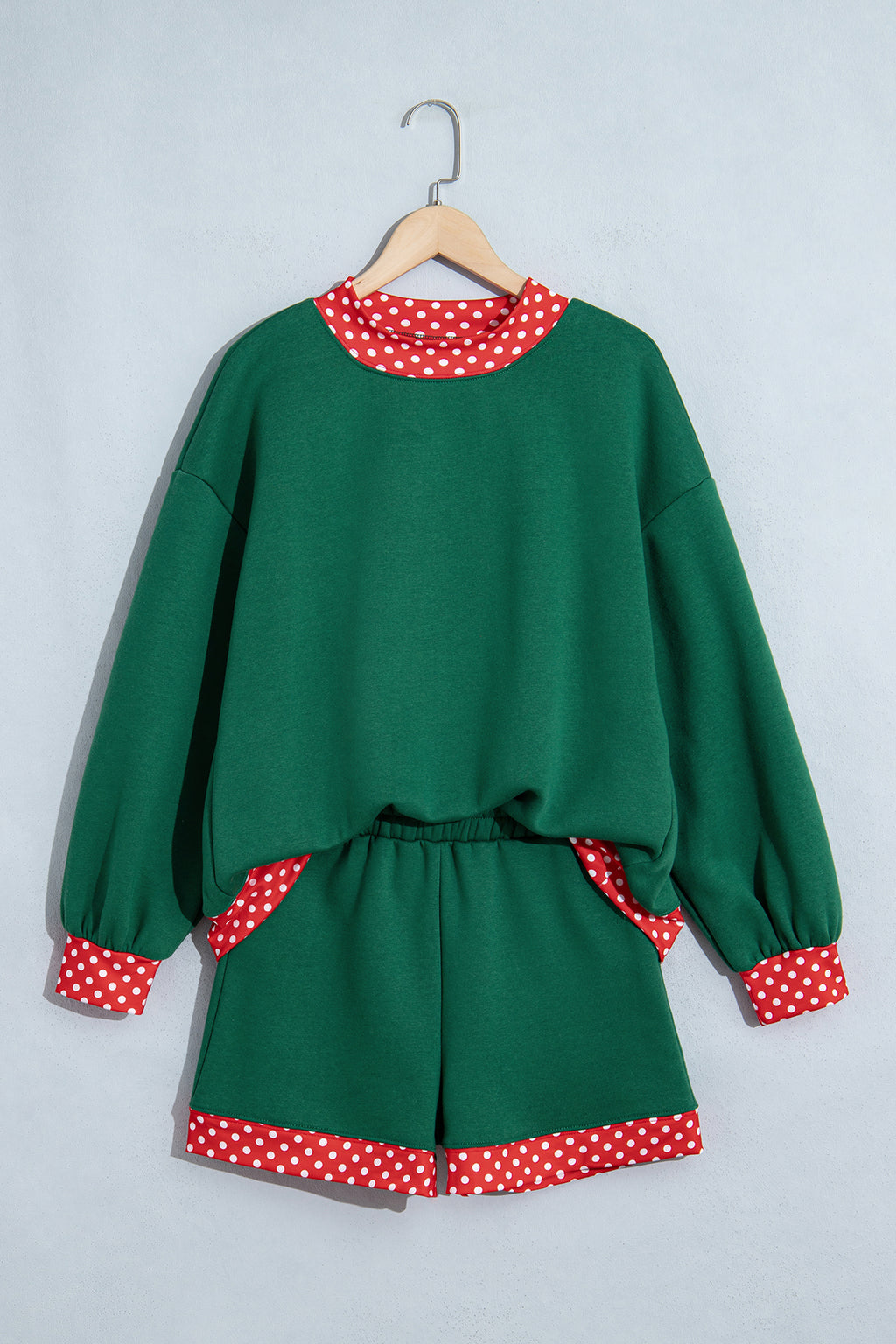 Evergreen Polka Dot Trim Baggy Pullover 2pcs Short Set PREORDER ETA 3 WEEKS