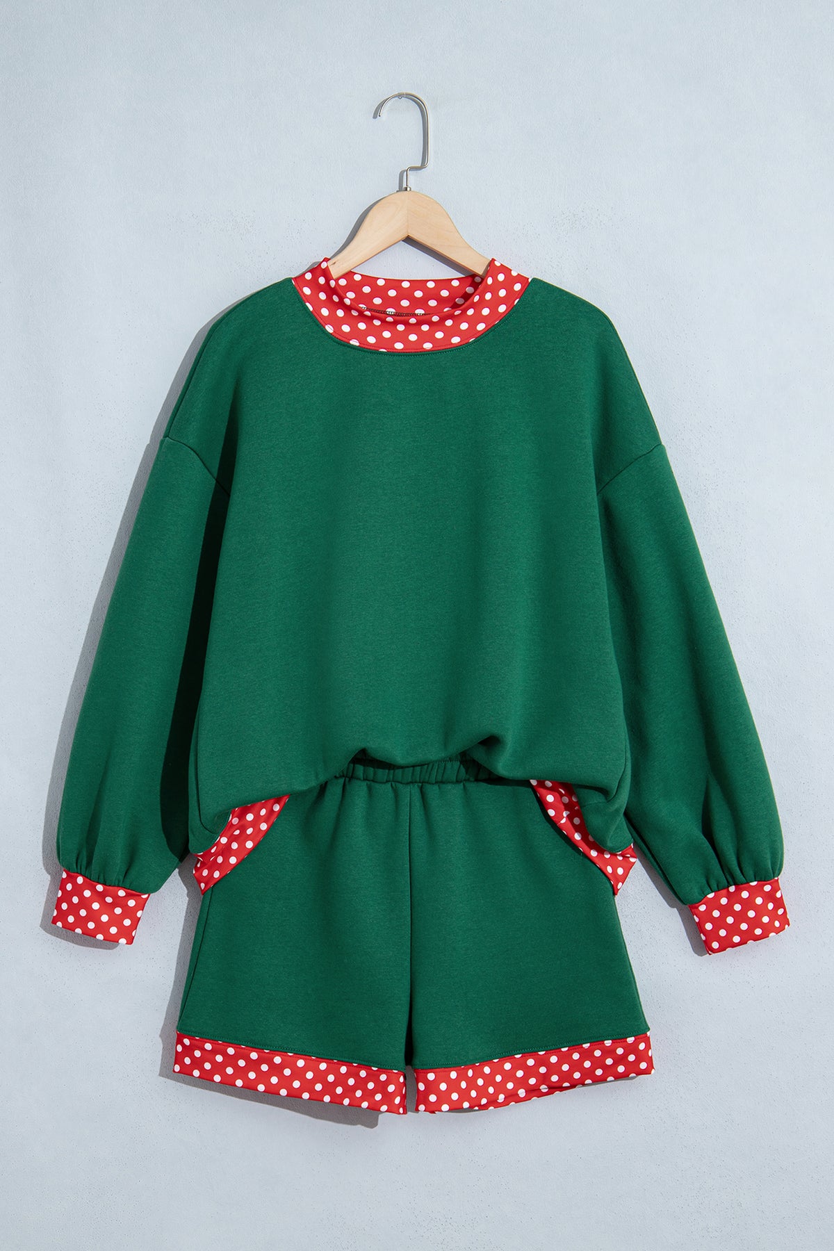 Evergreen Polka Dot Trim Baggy Pullover 2pcs Short Set PREORDER ETA 3 WEEKS