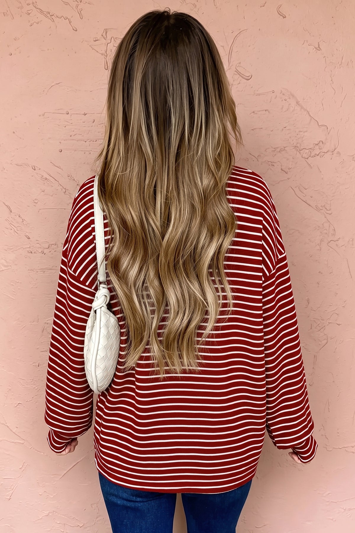 Red Stripe Drop Shoulder Long Sleeve Top PREORDER ETA 3 WEEKS