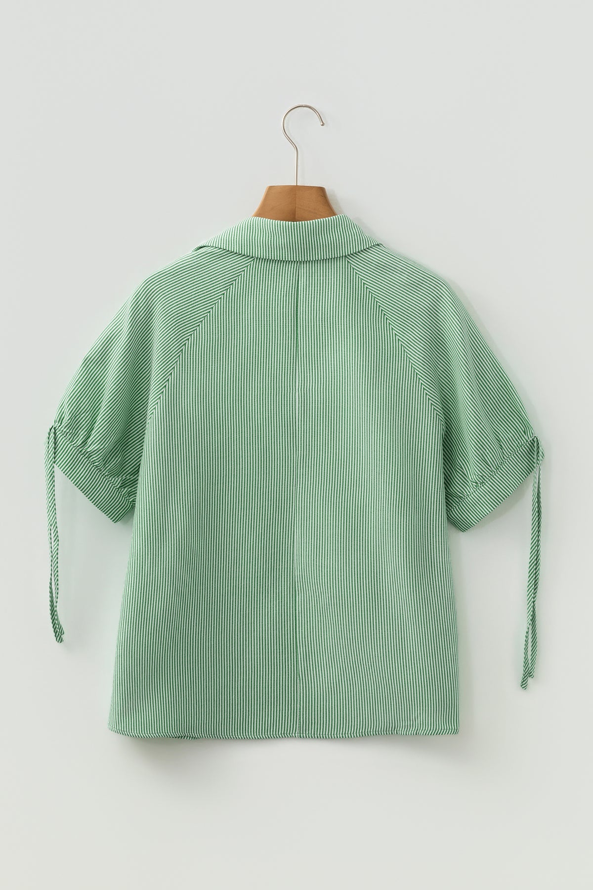Mint Green Striped Print Collared Split Neck Half Sleeve Blouse PREORDER ETA 3 WEEKS