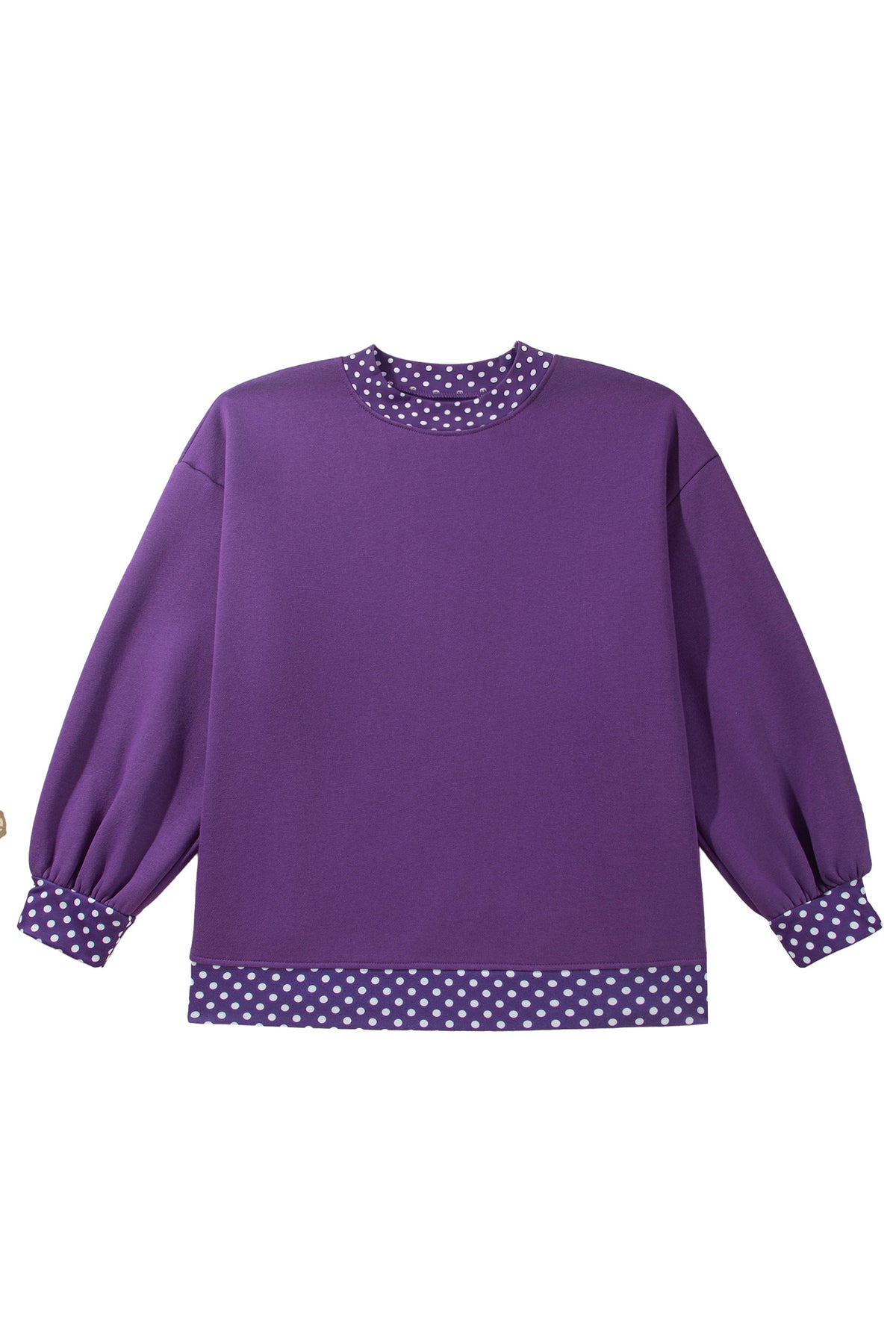 Brown Polka Dot Patchwork Round Neck Plus Size Sweatshirt PREORDER ETA 3 WEEKS