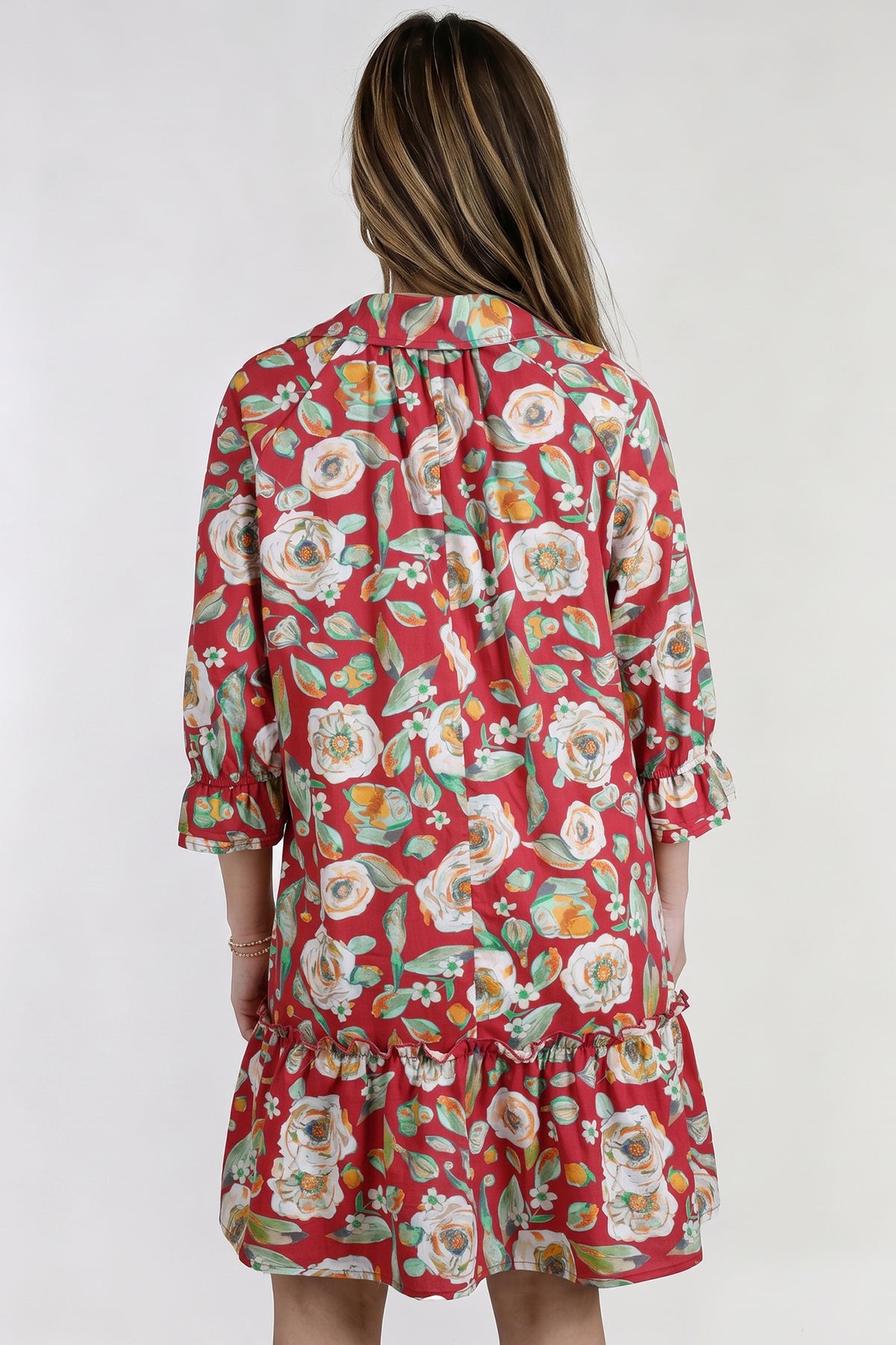 Red Floral Print Half Sleeve Short Shift Dress PREORDER ETA 3 WEEKS