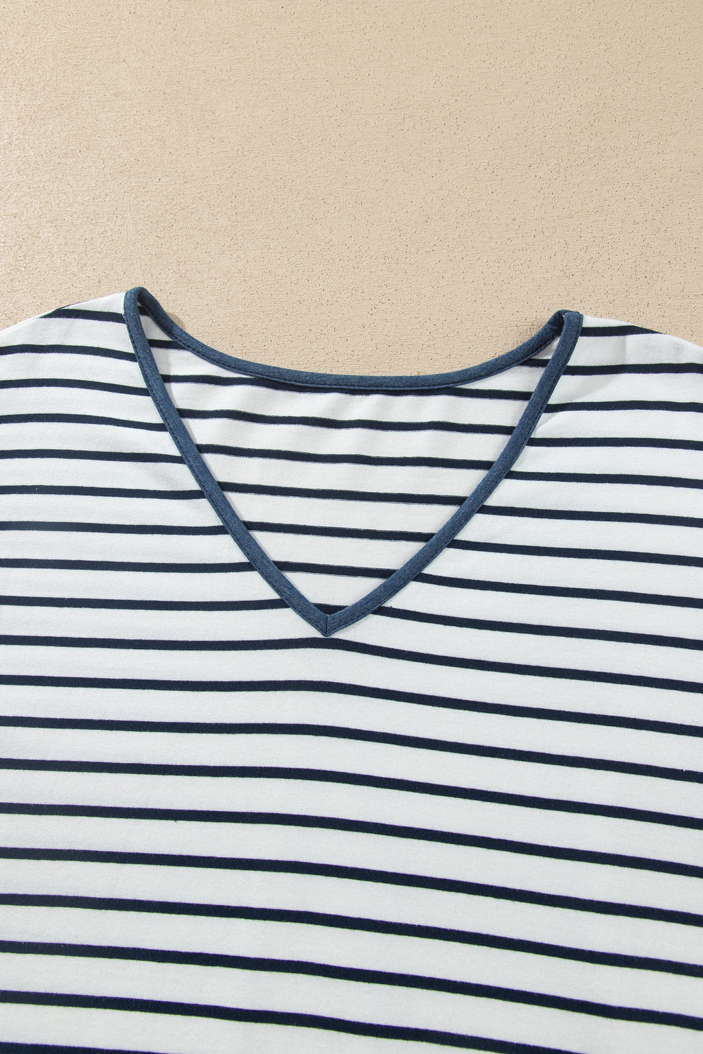 Blue Stripe V Neck Ruffle Contrast Sleeve Top Drawstring Pants 2pcs Set PREODER