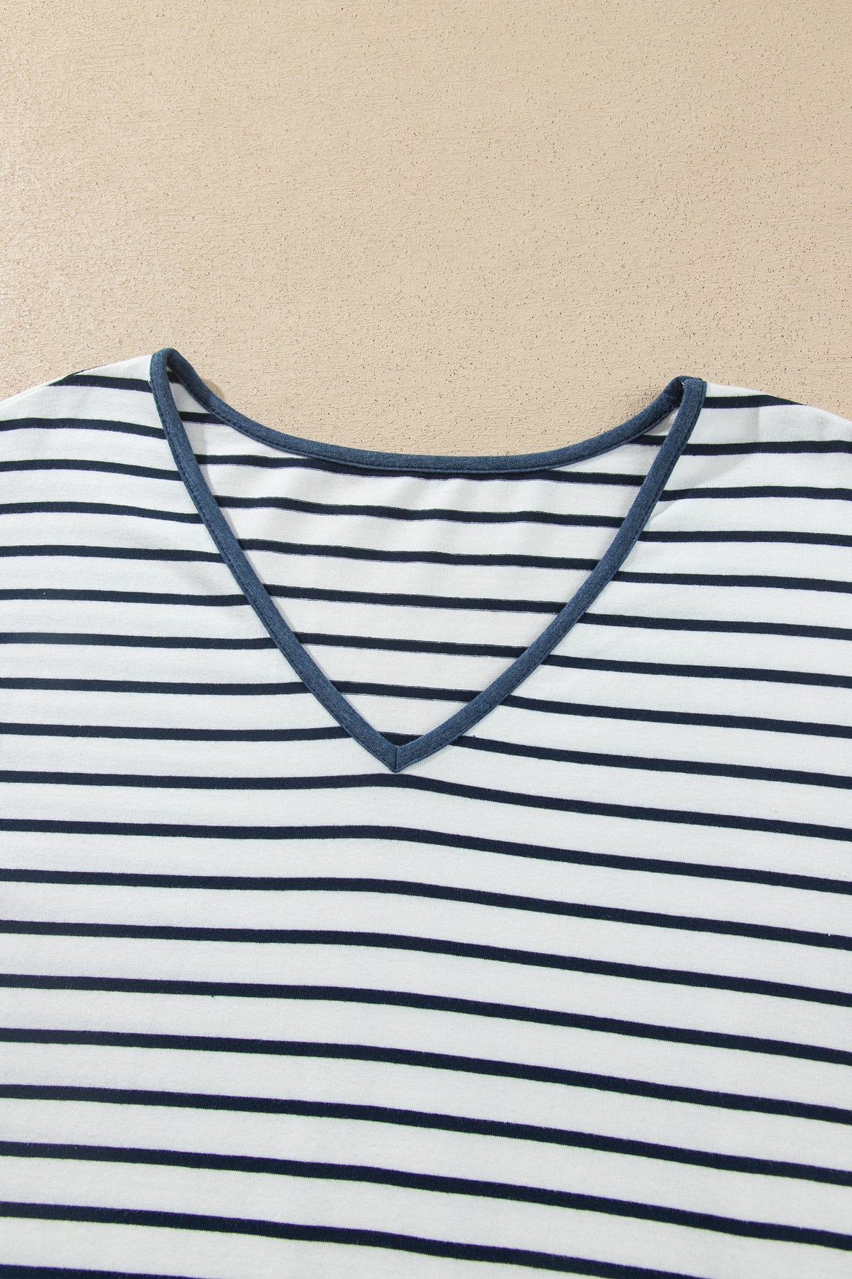 Blue Stripe V Neck Ruffle Contrast Sleeve Top Drawstring Pants 2pcs Set PREODER