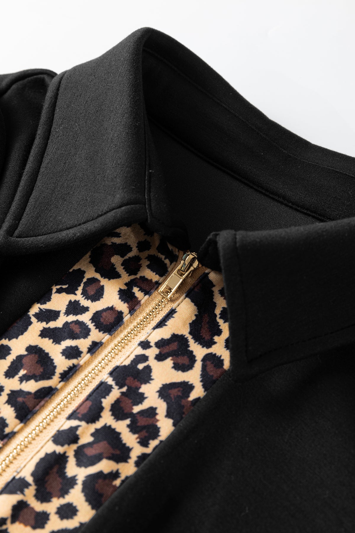 Black Leopard Patchwork Zip Collared Short Puff Sleeve Shift Mini Dress PREORDER ETA 3 WEEKS